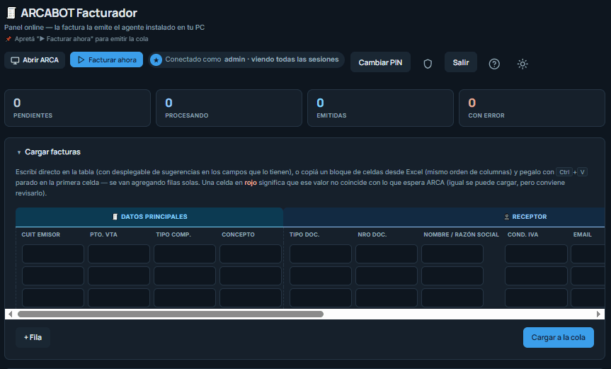 Panel Web ARCABOT Facturador